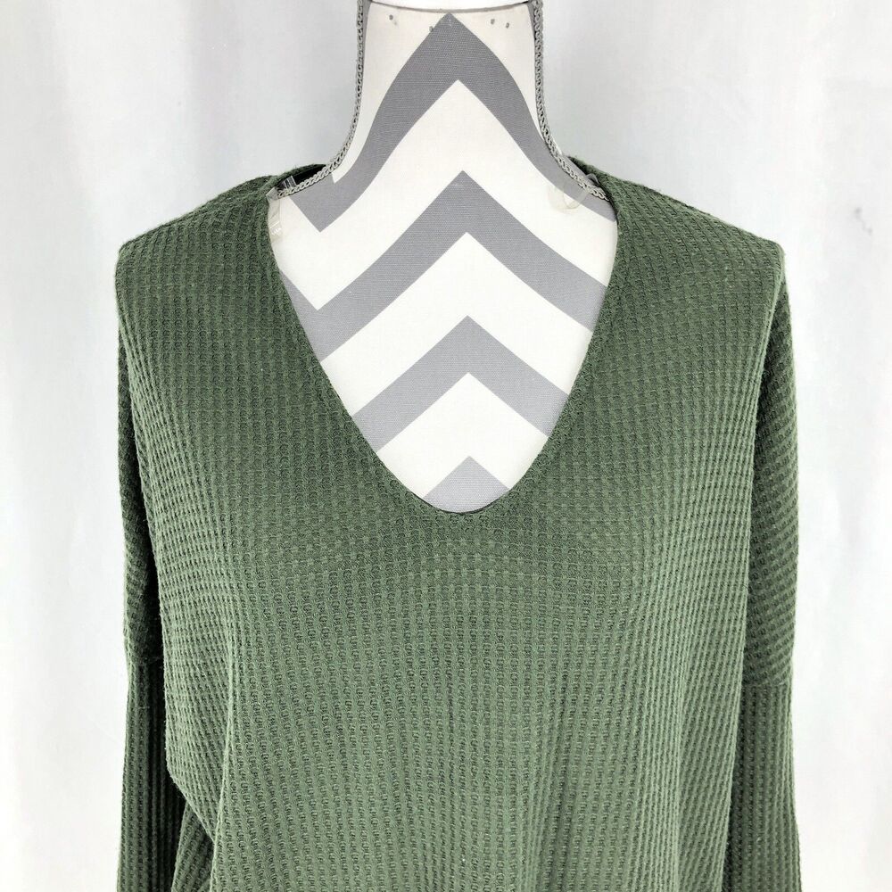 Zenobia Green Waffle Knot 3/4 Sleeve Scoop Neck Shirt Z97471 1XL USA